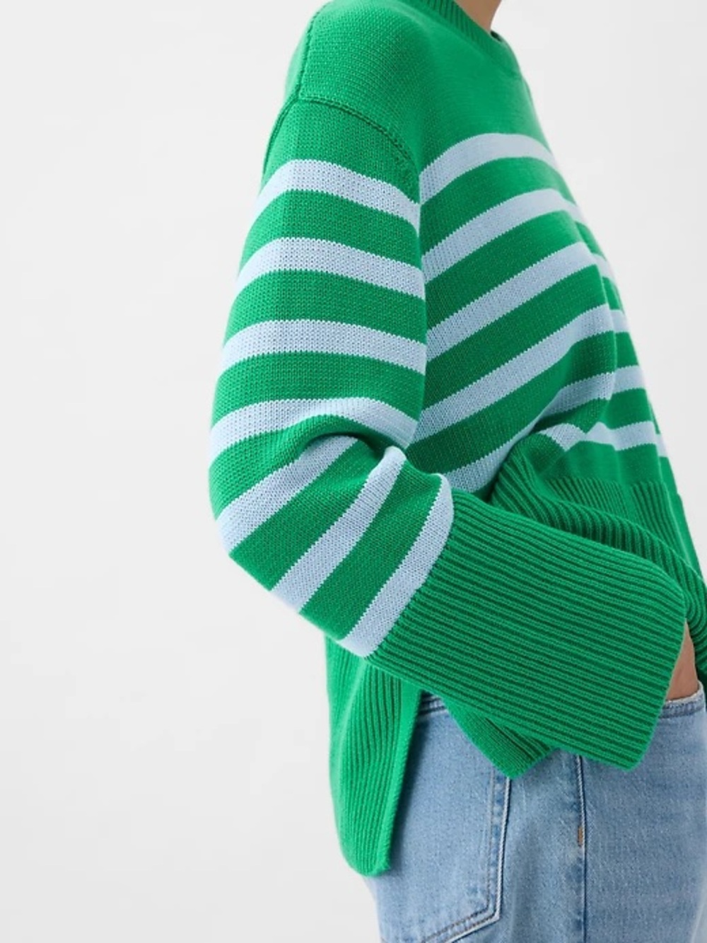 Gap Green Blue Striped Cotton Oversized Crewneck Sweater M